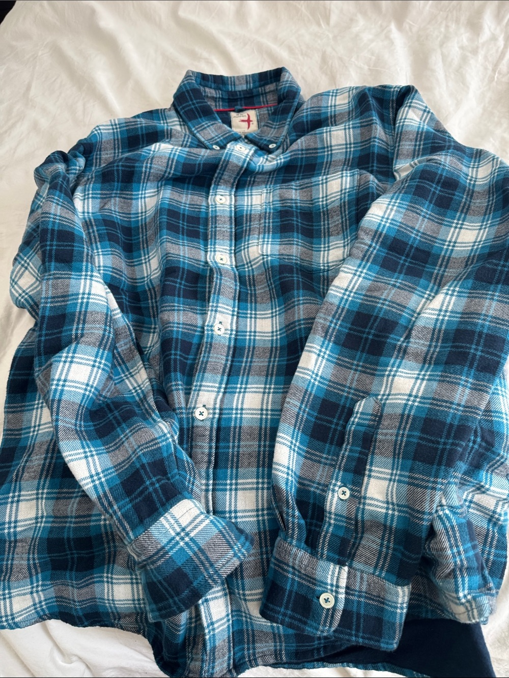 Men's Blue Plaid Long-Sleeve Button-Down Shirt,Flannel Plaid Shirt
